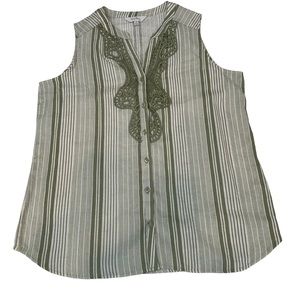 Coral Bay Women’s Top Green Striped Linen Rayon Sleeveless size Medium NWT